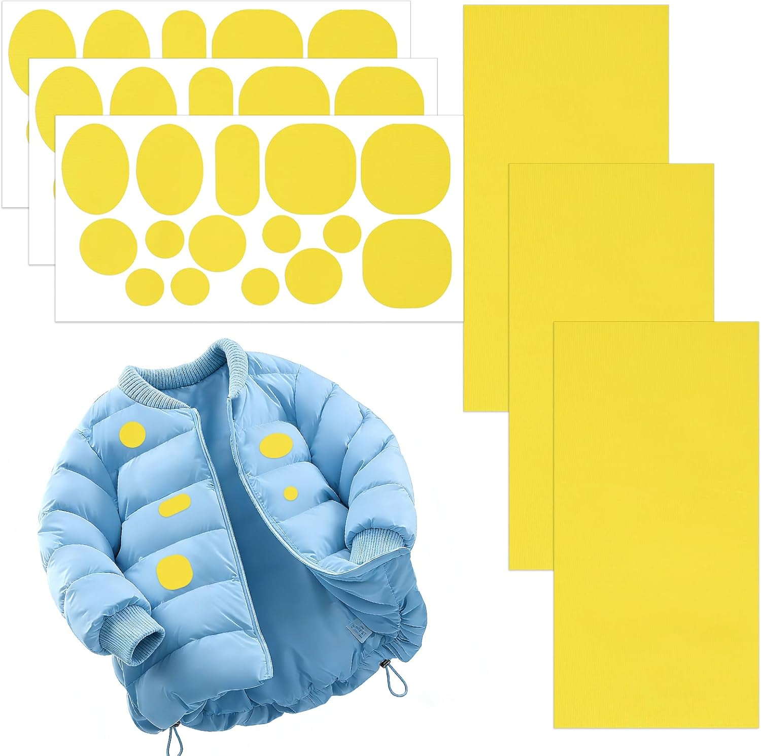 TAIANJI 6-Blatt Daunenjacke Reparaturflicken aus Nylon (48 Stück) selbstklebend, gelb