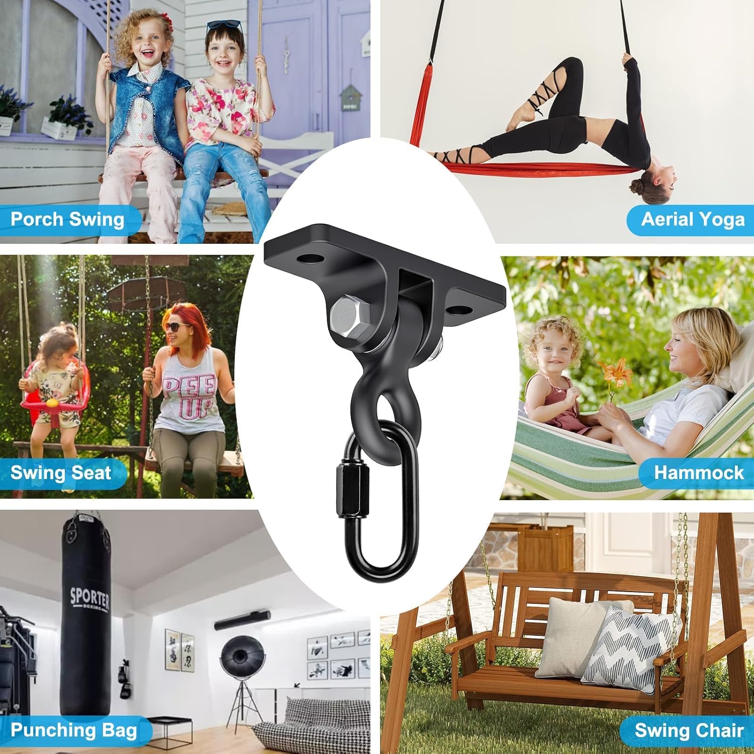 Thumbnail 5 de Dolibest 2pcs Swing Hanger: Heavy-Duty Ceiling Brackets for Beams with 180° Swivel Carabiners