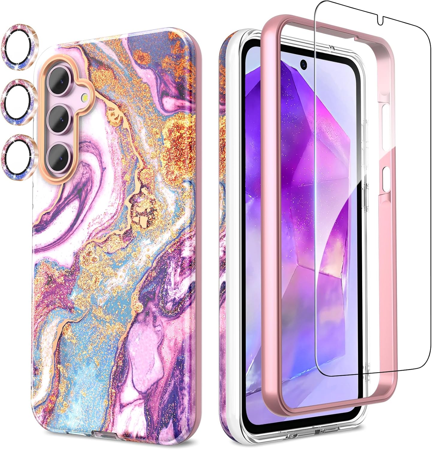 Thumbnail 6 de SHEDEER Hülle für Samsung Galaxy A55 5G 6,6" – Glitzer, Kameraschutz und Displayschutz, 360° Stoßfestigkeit, Sand Grün