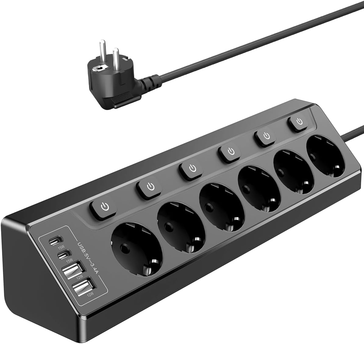 Detalle de Vipwell Ecksteckdosenleiste 3680W mit 4 USB und 6 FĂ€chern đ