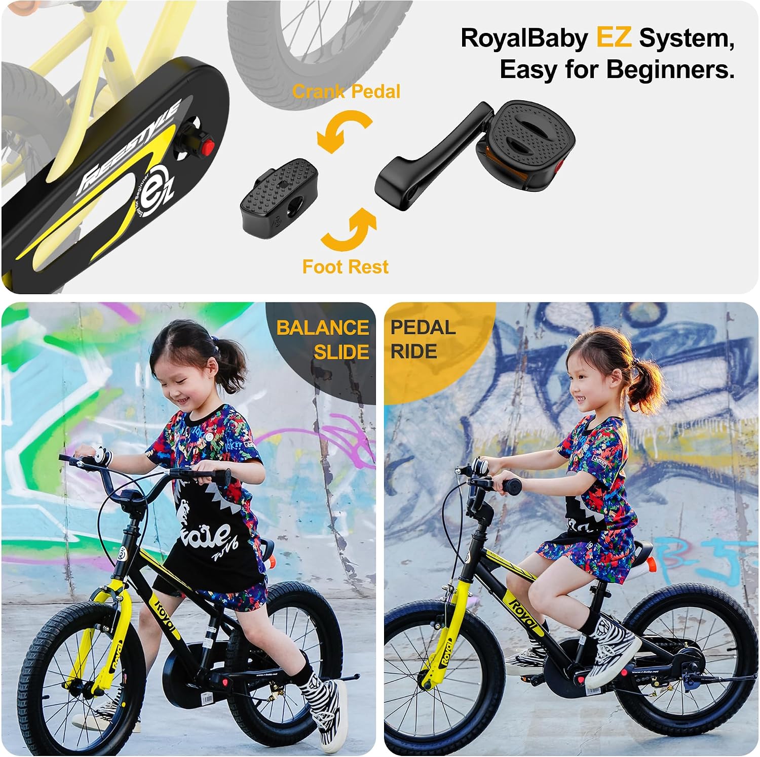 Detalle de RoyalBaby EZ Kids Bike 12–20 Inch: 2-in-1 Balance to Pedal Training for Ages 3–12