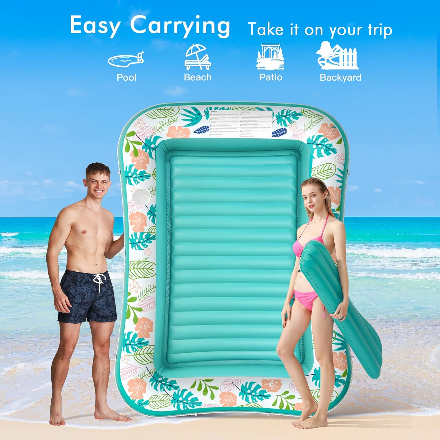 Thumbnail 5 de Inflatable Tanning Pool Lounger Float by Stonful — 87" x 63" with Pillow, Cup Holder, and Water-Filled Comfort