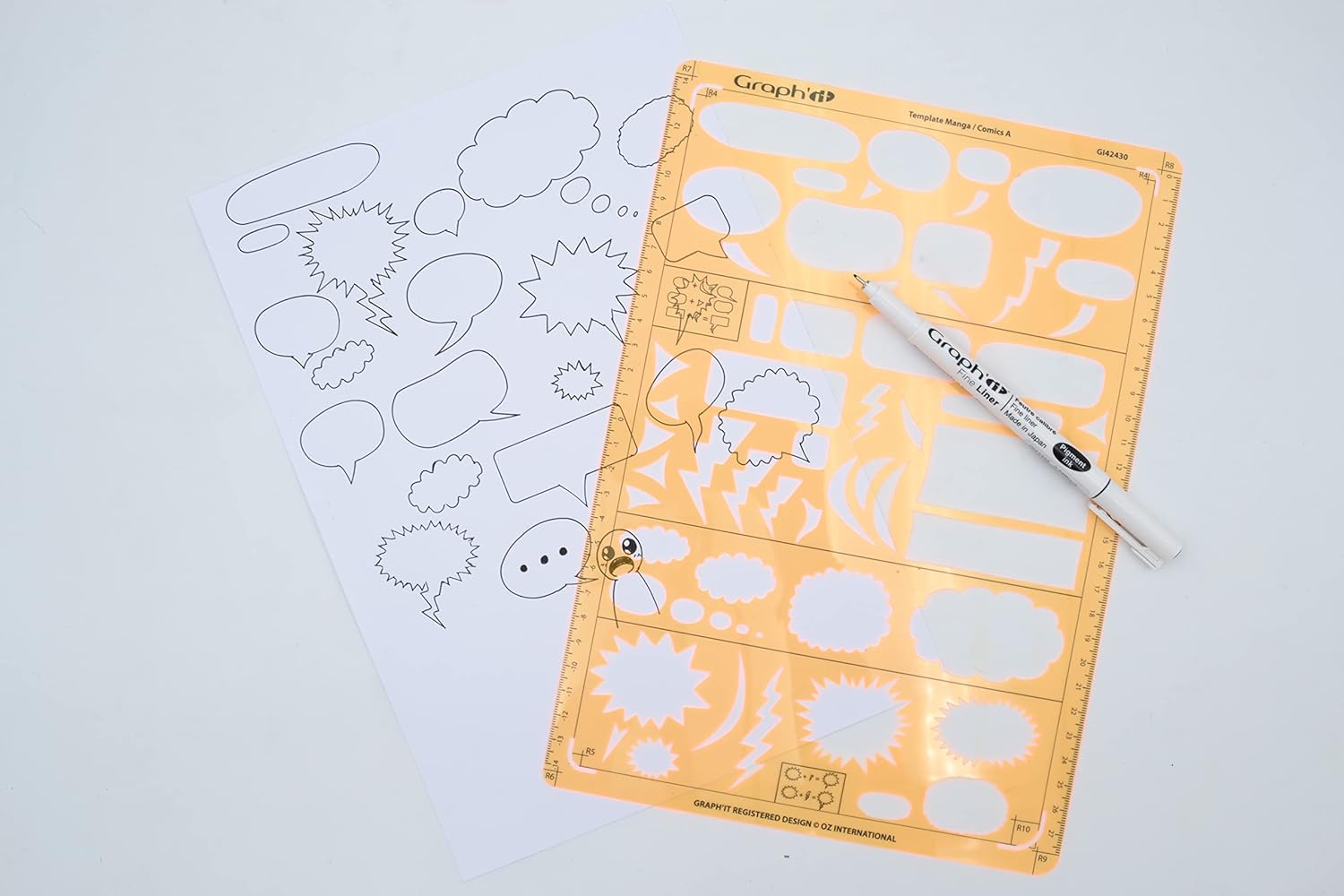 Detalle de Graph’it Trace-bulles Modèle B pour manga et bande dessinée (format A4) – plus de 25 bulles