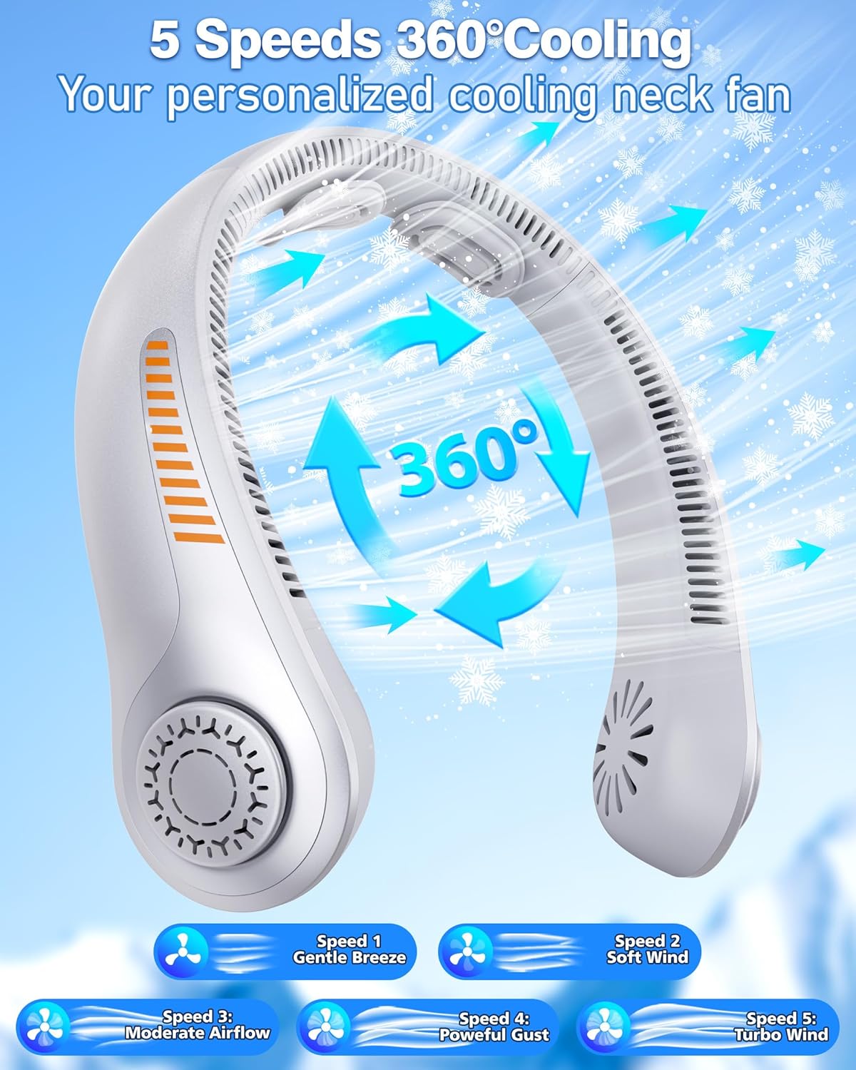 Thumbnail 3 de EYERZ Portable Neck Fan with Neck Support (Rechargeable, 5 Speeds, 5000mAh)