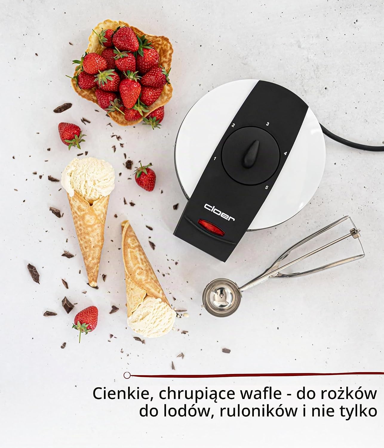Thumbnail 5 de Cloer 261 gofrownica do cienkich rożków, 800 W, regulacja przypieczenia