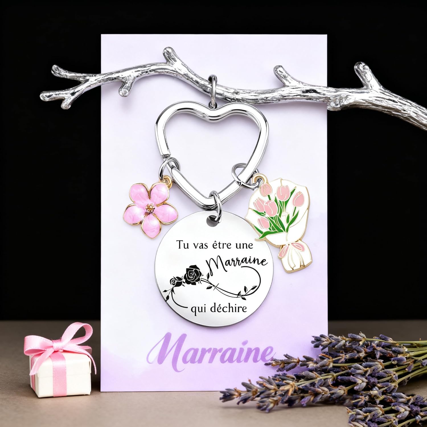 Detalle 2 de Porte-clés annonce grossesse : Future Marraine gravé - Cadeau artisanal français