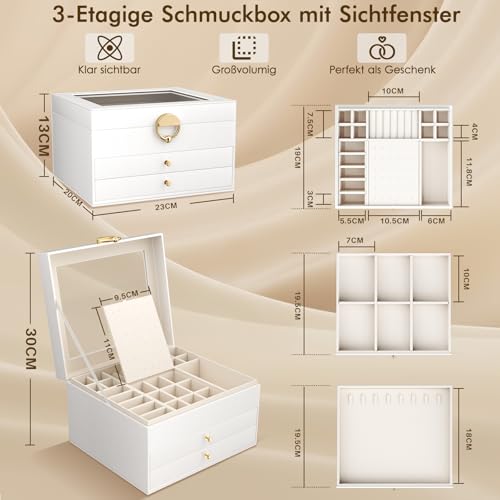 Thumbnail 2 de OrderlyGo 3-Stöckiger Schmuckkästchen Groß – Transparenter Deckel & Samtfutter