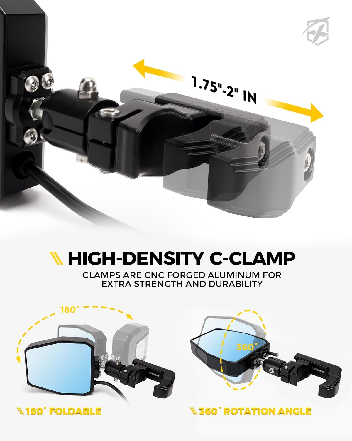 Detalle de Xprite UTV Side Mirrors with Aluminum Housing