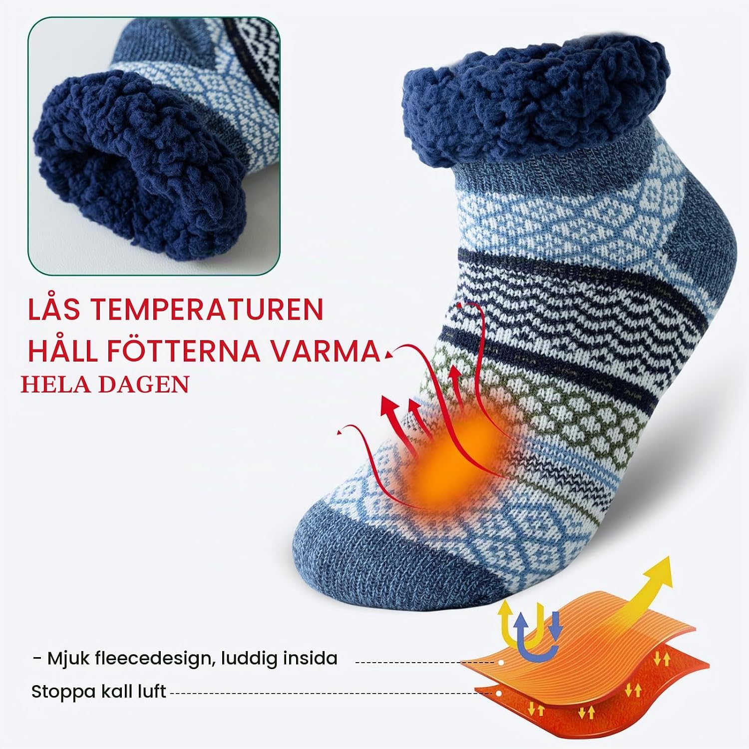 Detalle 2 de Cirorld fluffiga toffelstrumpor med grepp för varma fötter hemma