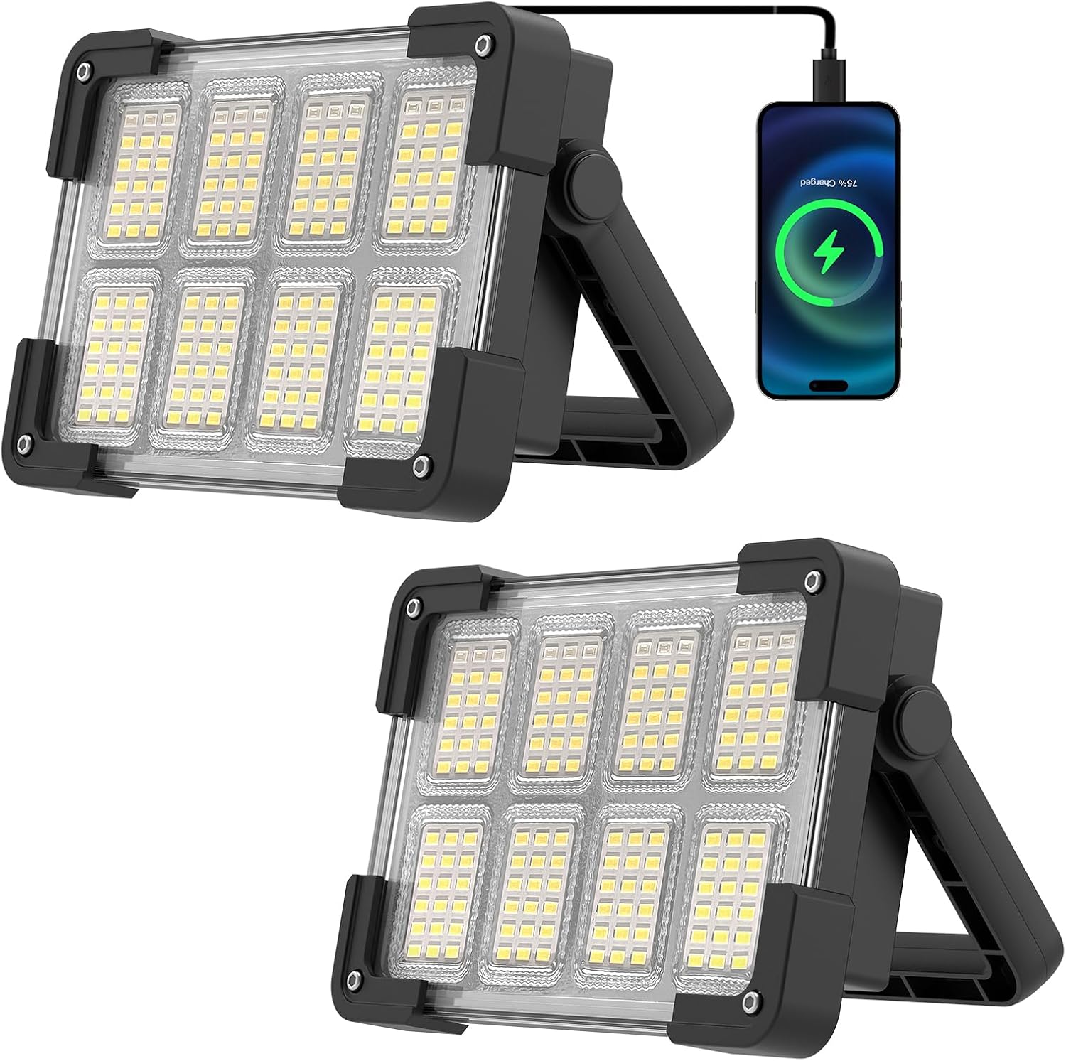 Detalle de LED Rechargeable Work Light (2 Pack) — Portable Floodlight with Power Bank, 6000 Lumen, 4 Modes