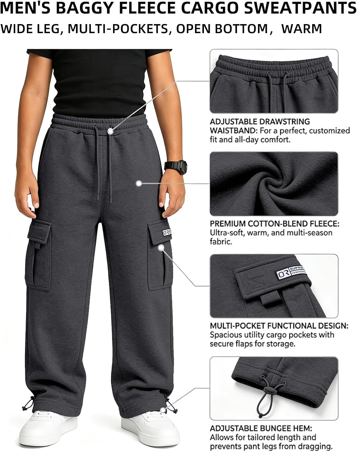Thumbnail 2 de Men's Cargo Sweatpants, 65% Polyester/35% Cotton