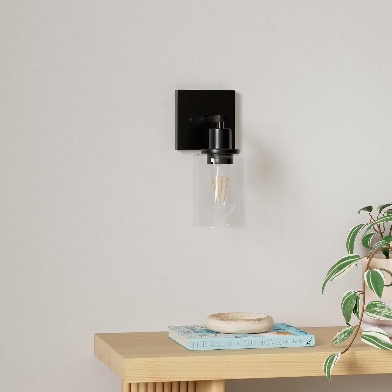 Detalle 2 de SANGFOR vanity light wall sconces, matte black glass, set of 2, E26
