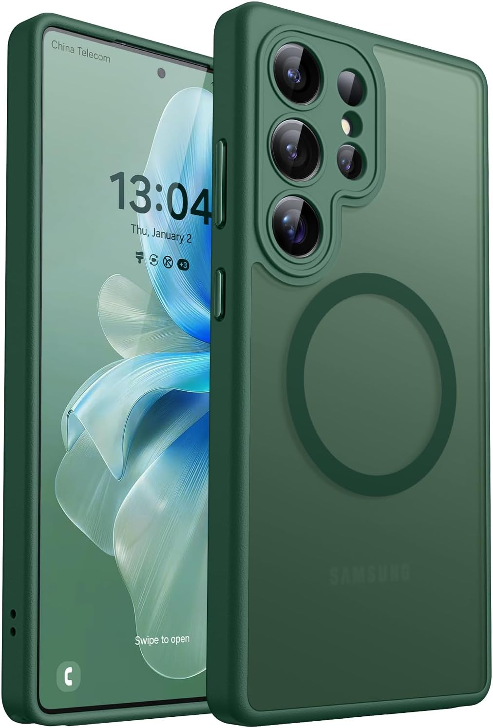 Detalle de CANSHN Magnetic Case for Samsung Galaxy S25 Ultra (6.9 Inch) – Deep Green, Shockproof TPU with Full Camera Protection