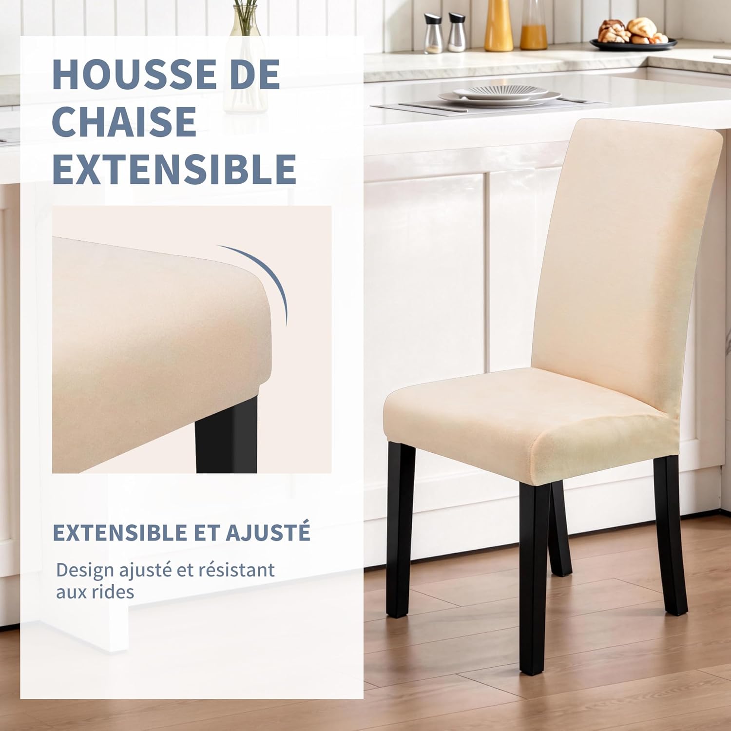 Detalle de SUKAIKEQA housse de chaise haute élastique jacquard (lot de 4/6/8) avec dossier