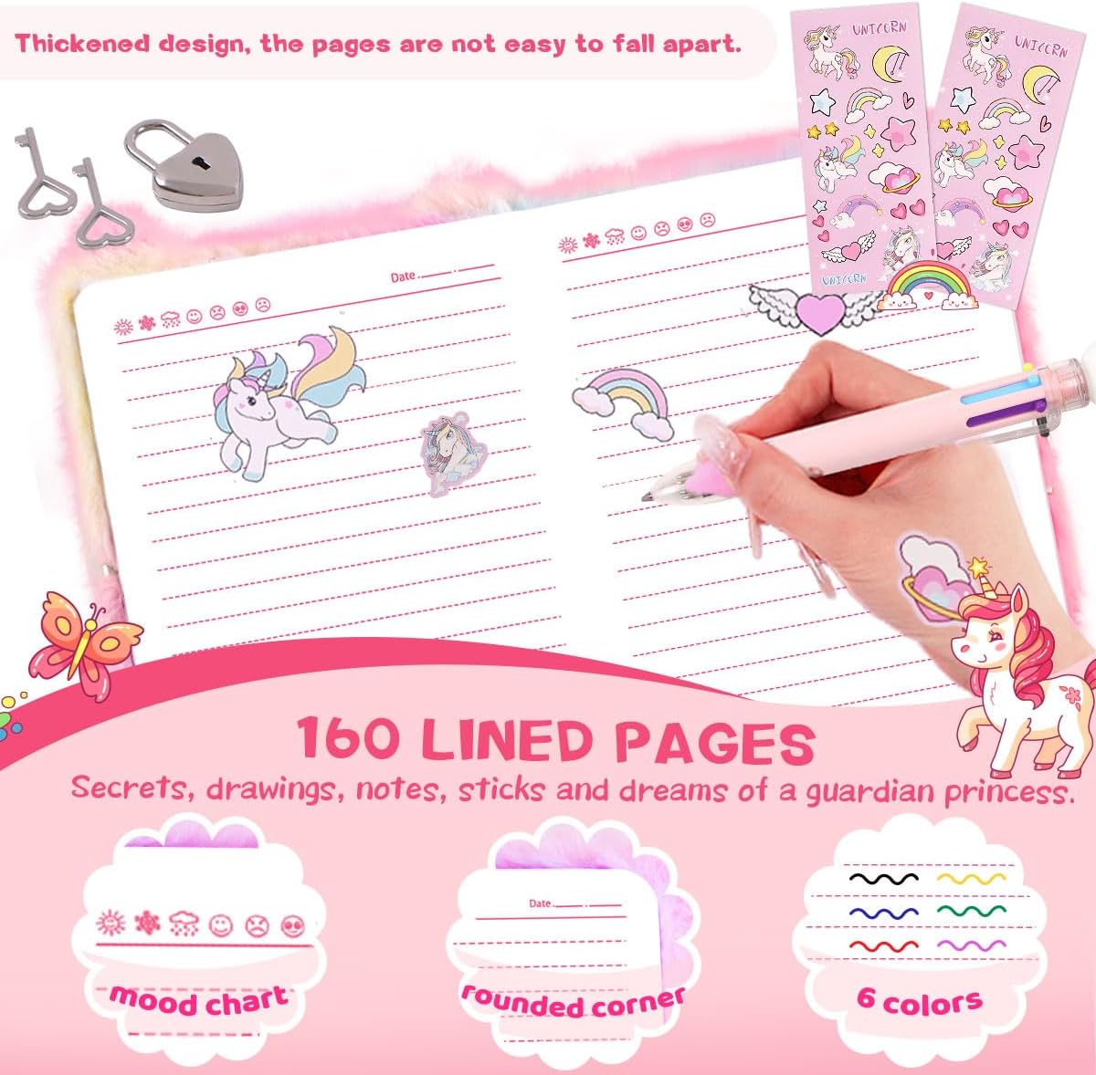 Detalle de PrinBarBee Cat Diary for Girls with Lock and Keys (Tie-Dye Fuzzy Hardcover Notebook, 160 Double-Sided Pages) — A Star-Cat