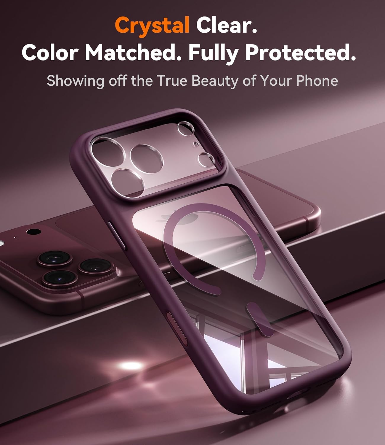 Detalle 2 de JUESHITUO Clear Burgundy iPhone 18 Pro Case with MagSafe Compatibility