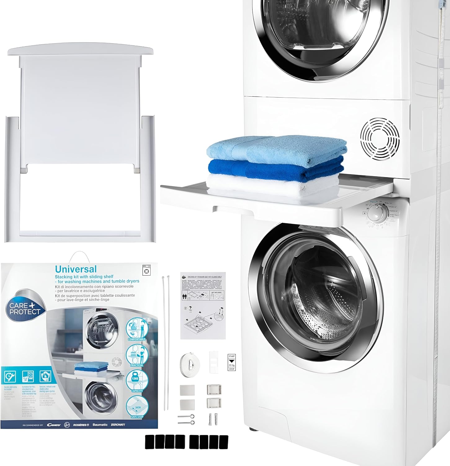Detalle de CARE+PROTECT Universal Stacking Kit for Washing Machine and Tumble Dryer with Pull-Out Sliding Shelf
