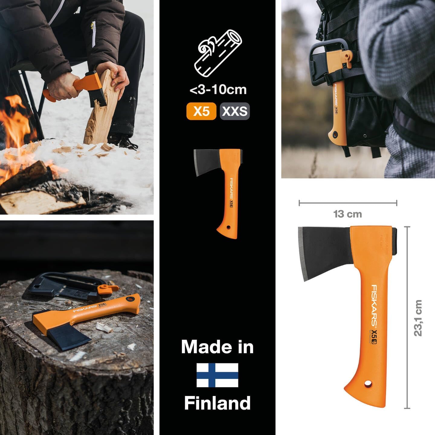 Thumbnail 1 de Fiskars Kaminofen-Set Freizeitbeil X5-XXS, 23 cm inkl. Xsharp Schärfer, Universalmesser K40 und Köcher