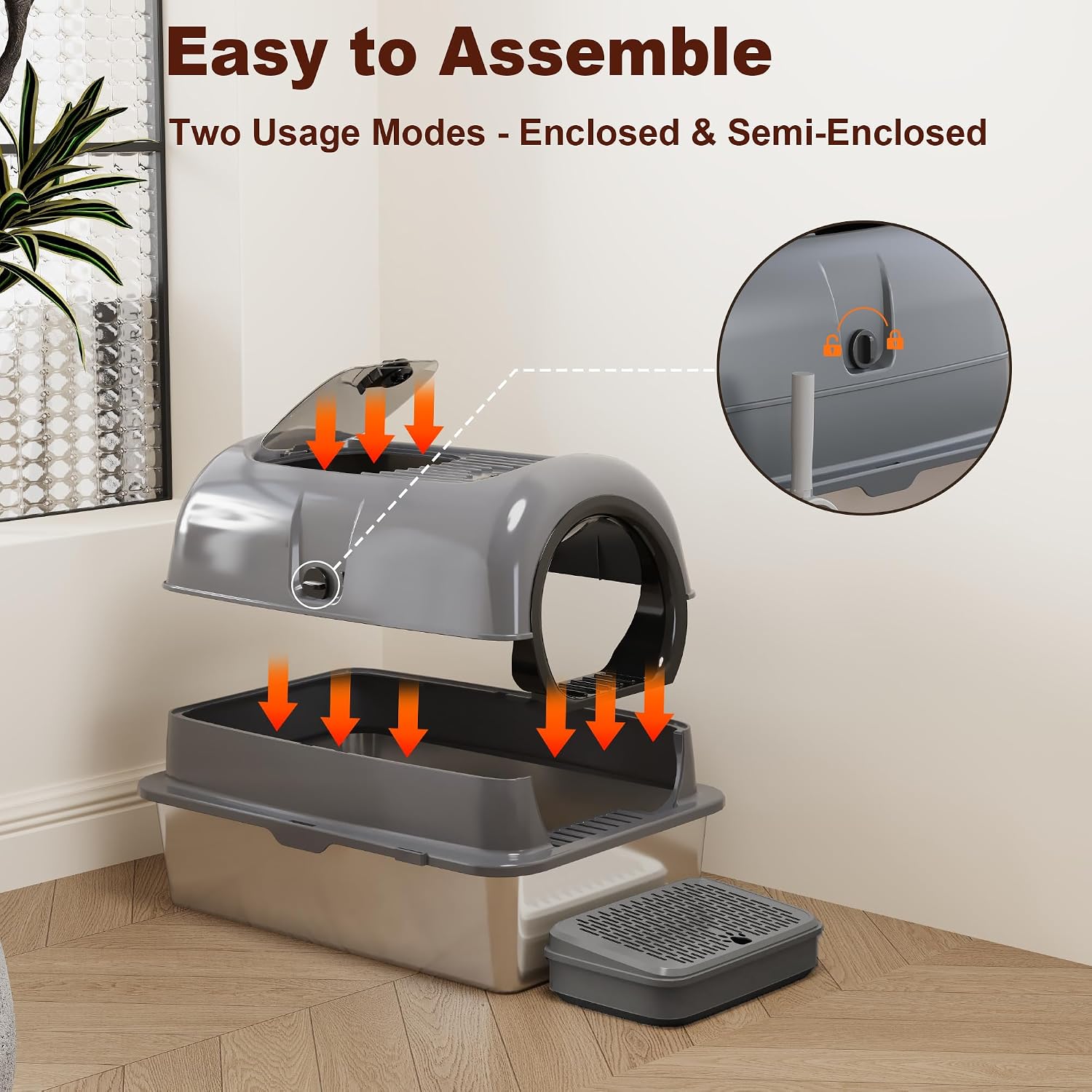 Detalle de CuddPaw Stainless Steel Cat Litter Box, Nonstick Basin