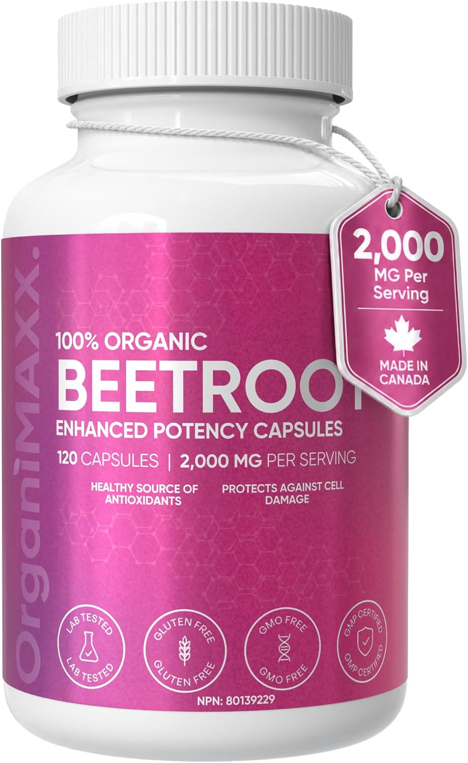 Detalle de OrganiMAXX. 2,000 mg Organic Beetroot Capsules, 120 Count, Vegan