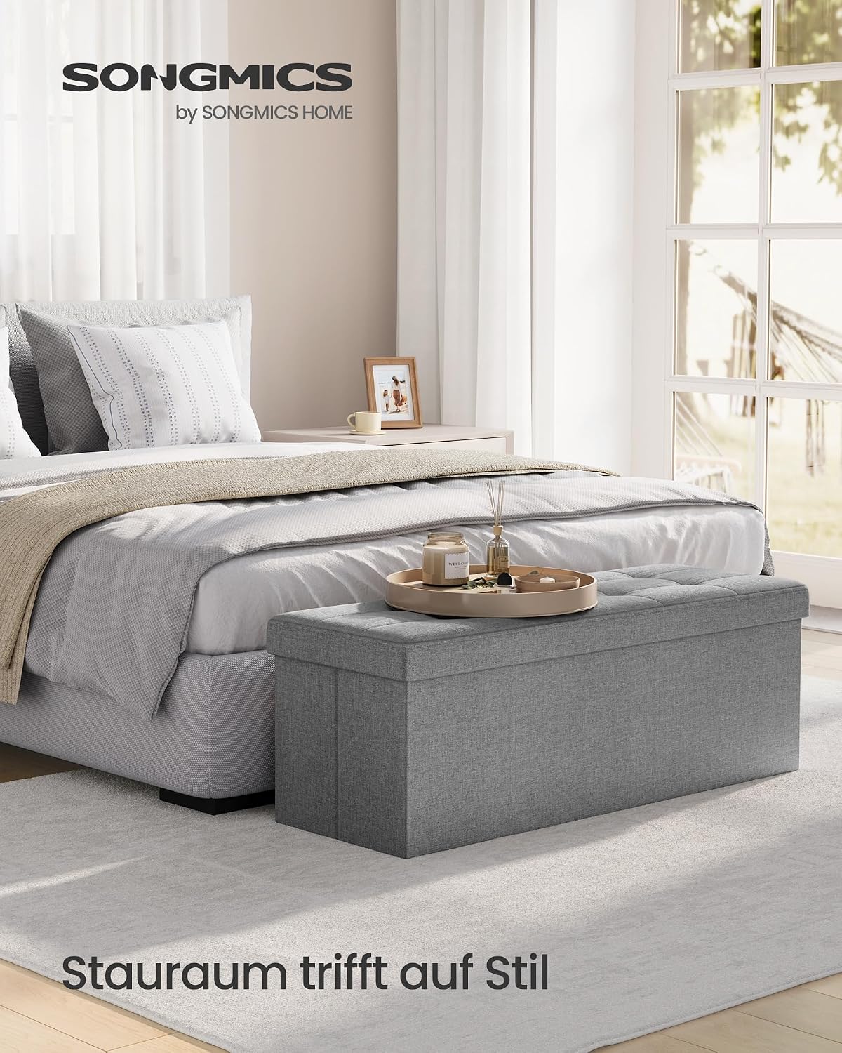 Detalle 2 de SONGMICS Sitzhocker mit Stauraum 131 L