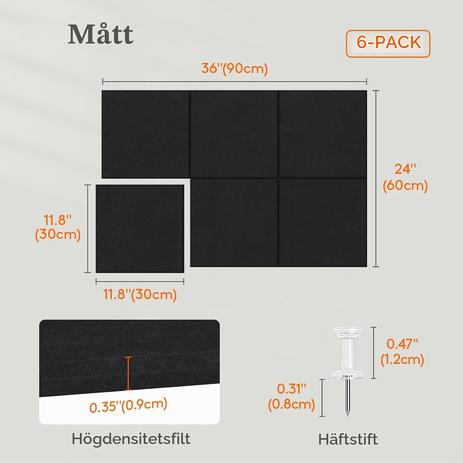 Thumbnail 1 de Lifewit 25131 filttavla, självhäftande 6-pack, 90 × 60 cm, djupsvart