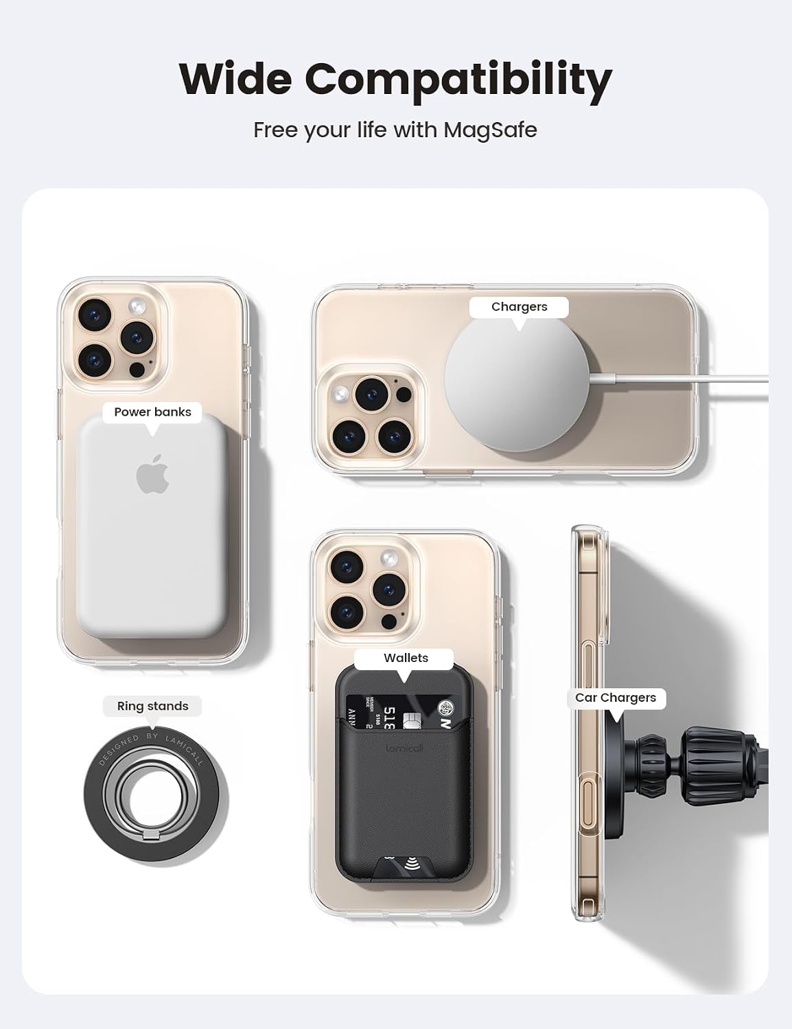 Detalle 2 de Lamicall MagSafe Ring Sticker 4-pack for iPhone/Android
