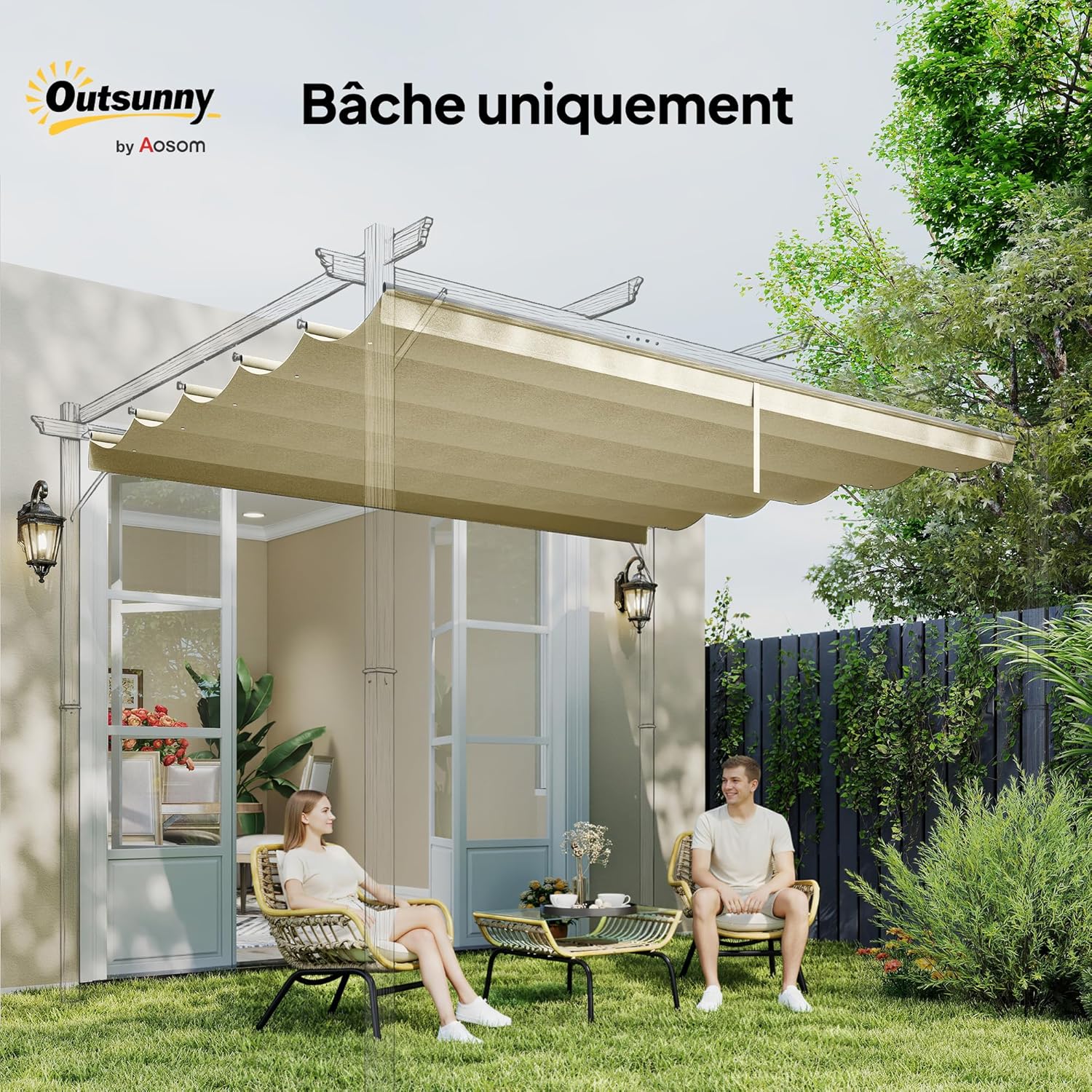 Thumbnail 6 de Toile de toit Outsunny pour pergola rétractable 4 x 3 m (350 x 260 cm) crème