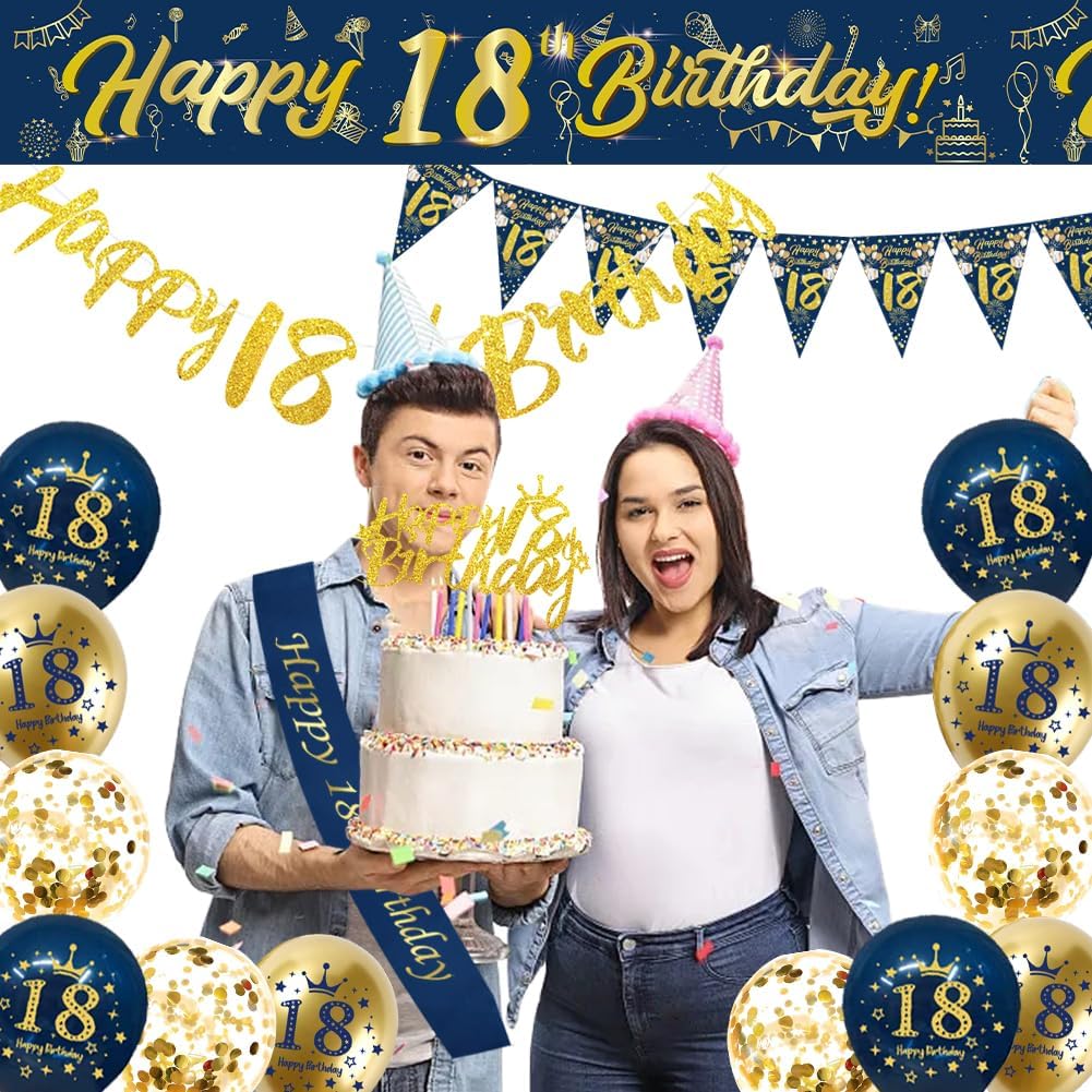 Thumbnail 4 de Blue Gold 18th Birthday Decorations Kit