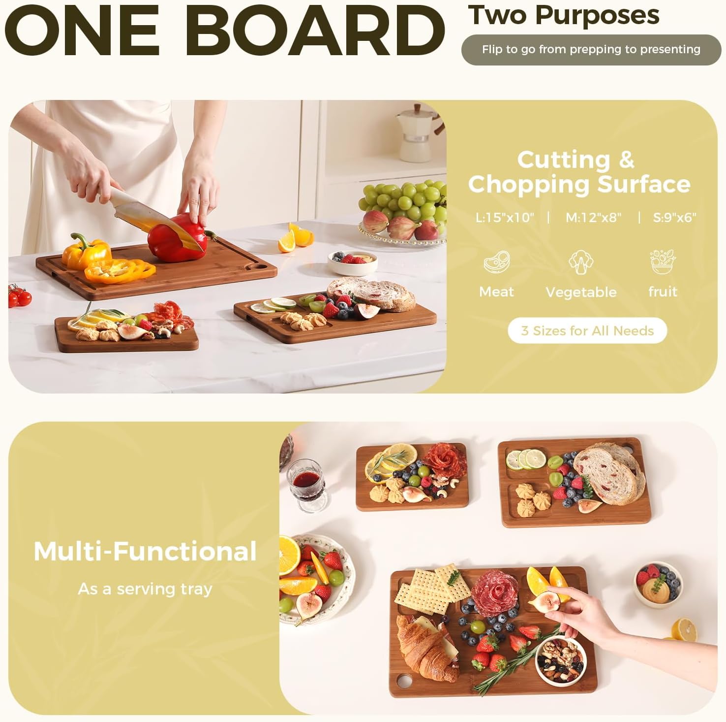 Thumbnail 5 de BNBUN Bamboo Cutting Board 3-Piece Set