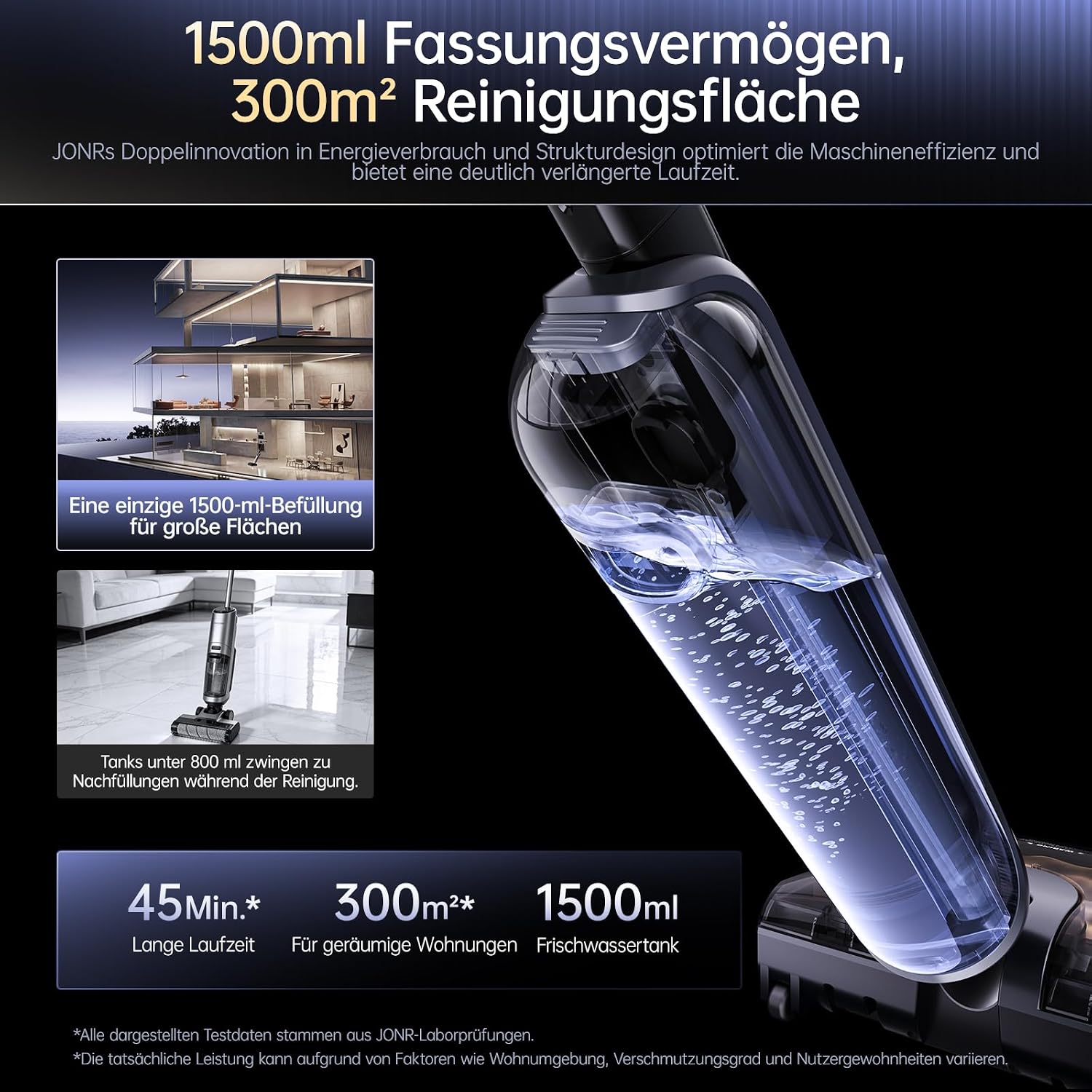 Thumbnail 6 de JONR H2 PRO Nass- & Trockensauger – 20000 Pa, Heißwasser-Selbstreinigung, 1500 ml Frischwassertank, 600 ml Schmutzwassertank
