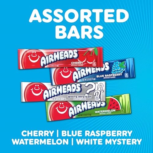 Detalle de Airheads Full-Size Candy Bars, Assorted Taffy Variety Pack, 60 Count Box