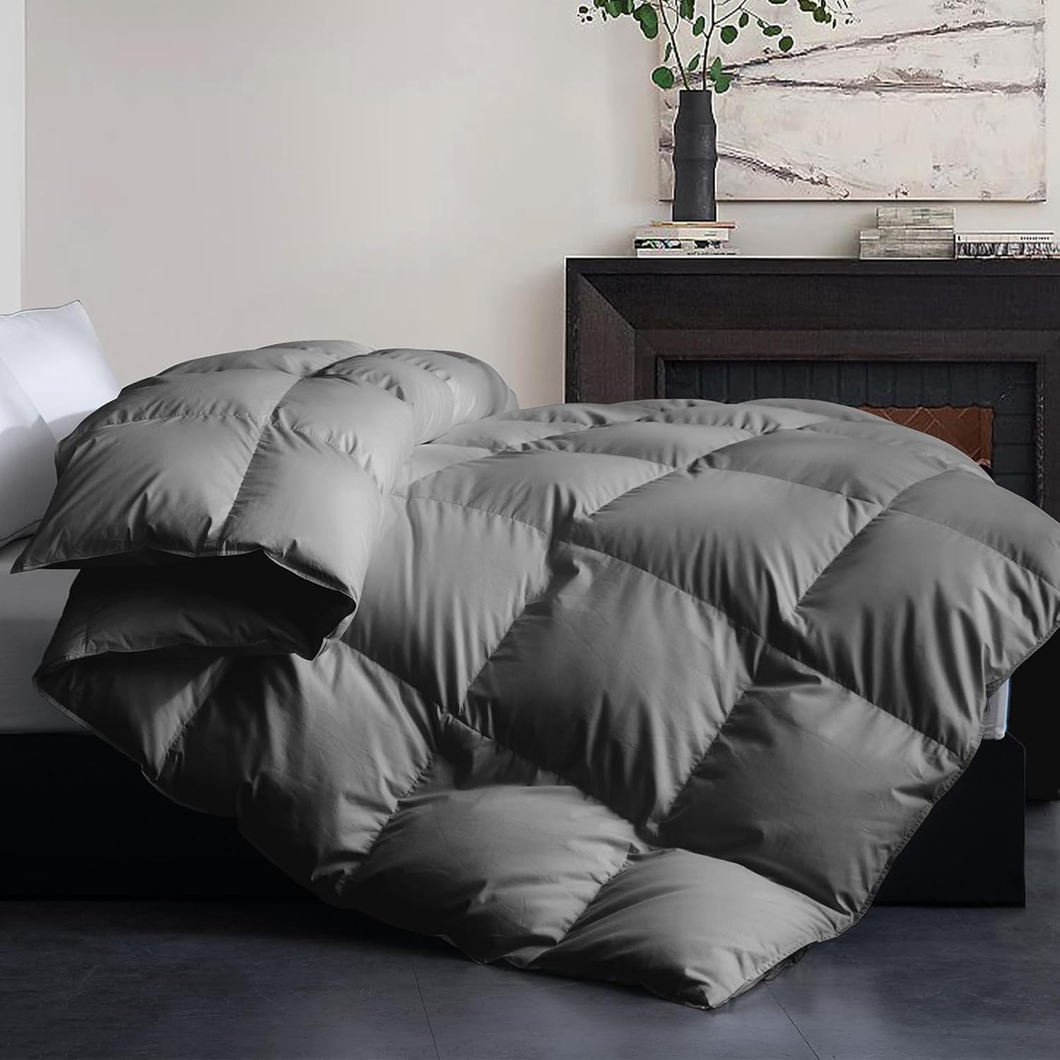 Detalle de Cosybay Queen Feather and Down Fiber Comforter Insert, Cotton Shell, Medium Warmth