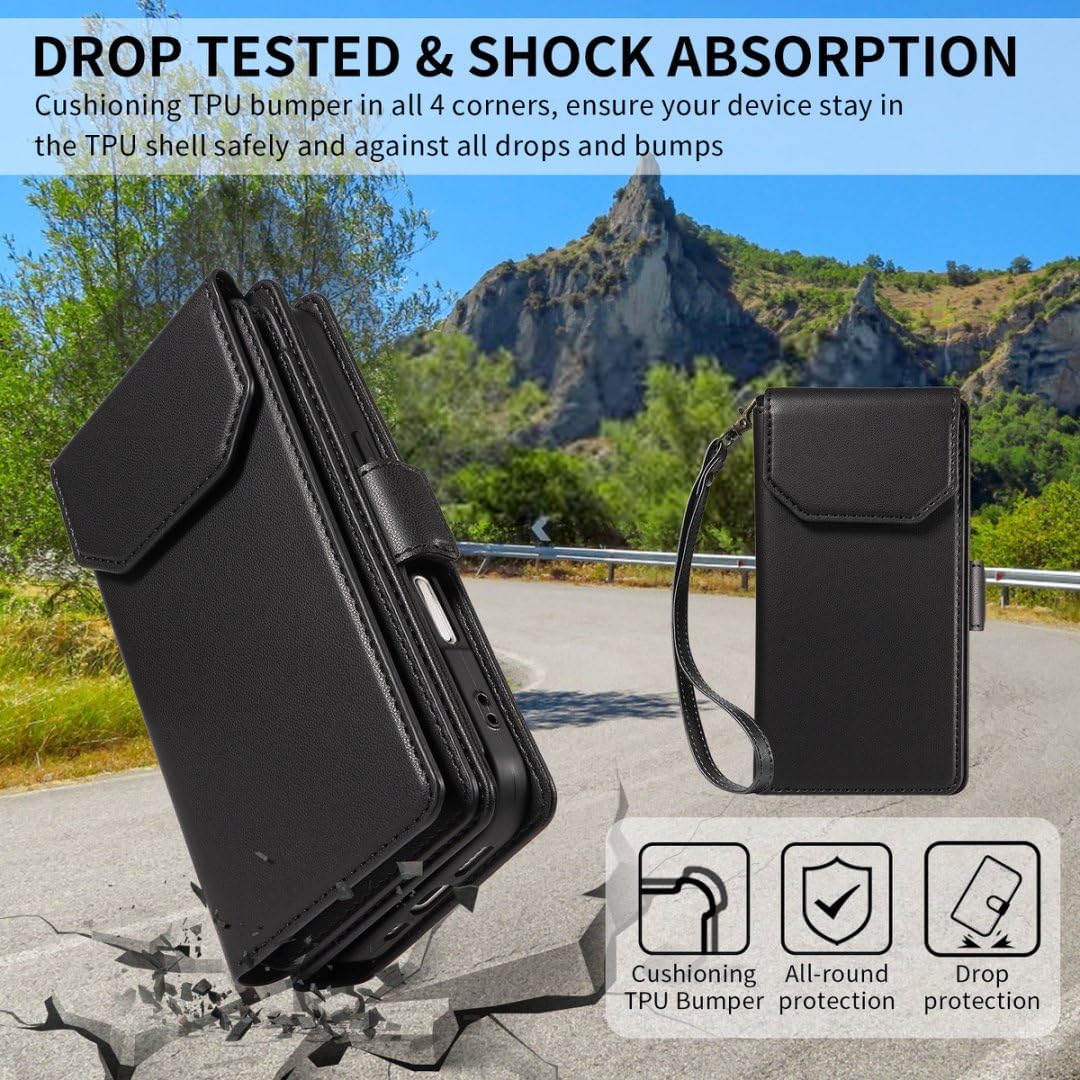 Thumbnail 5 de Asuwish Wallet Case for Samsung Galaxy S24 Ultra 5G: Folio Wallet, Tempered Glass Screen Protector & Detachable Wrist Strap