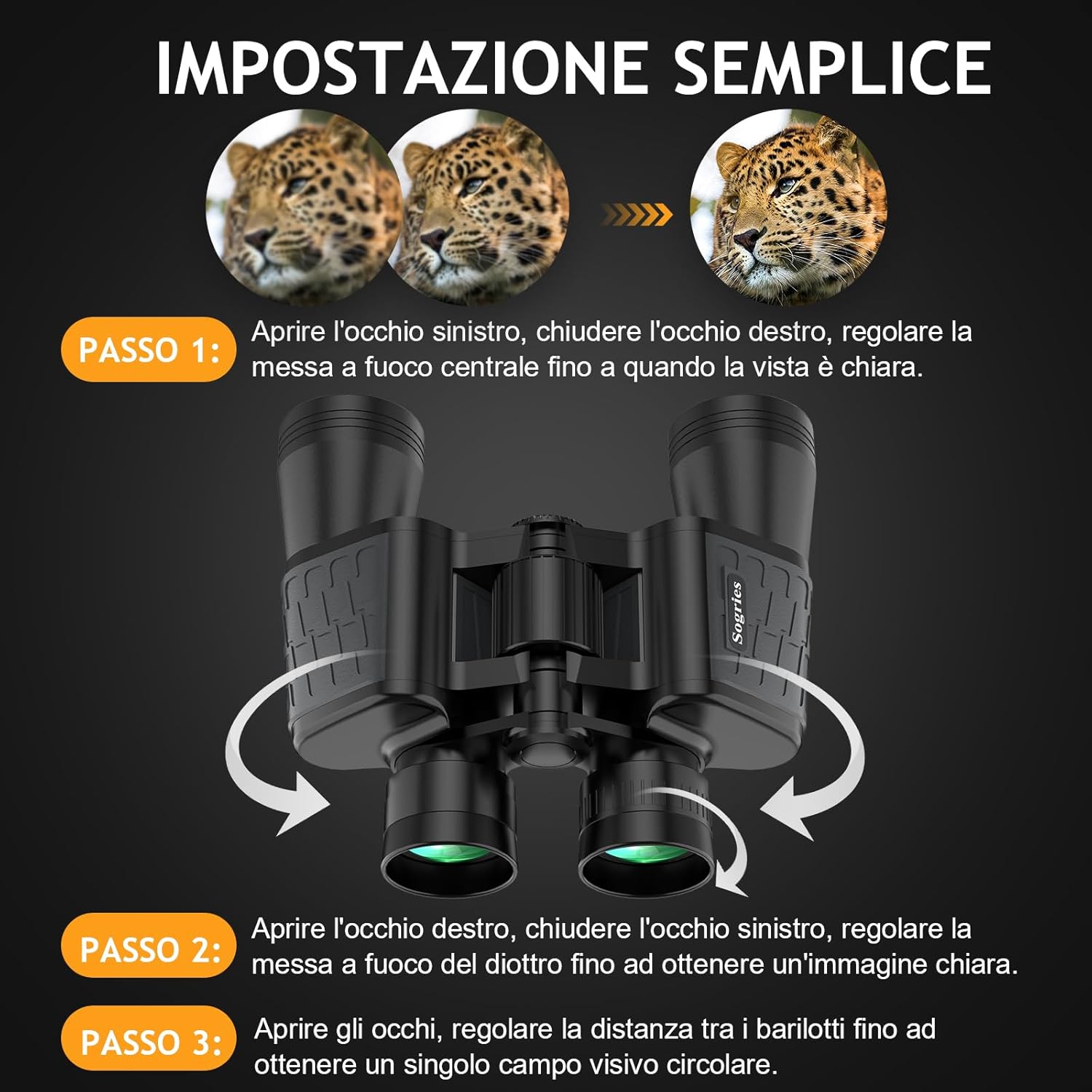 Detalle de Binocolo HD 10x50 per adulti: impermeabile, leggero e durevole per bird watching e viaggio