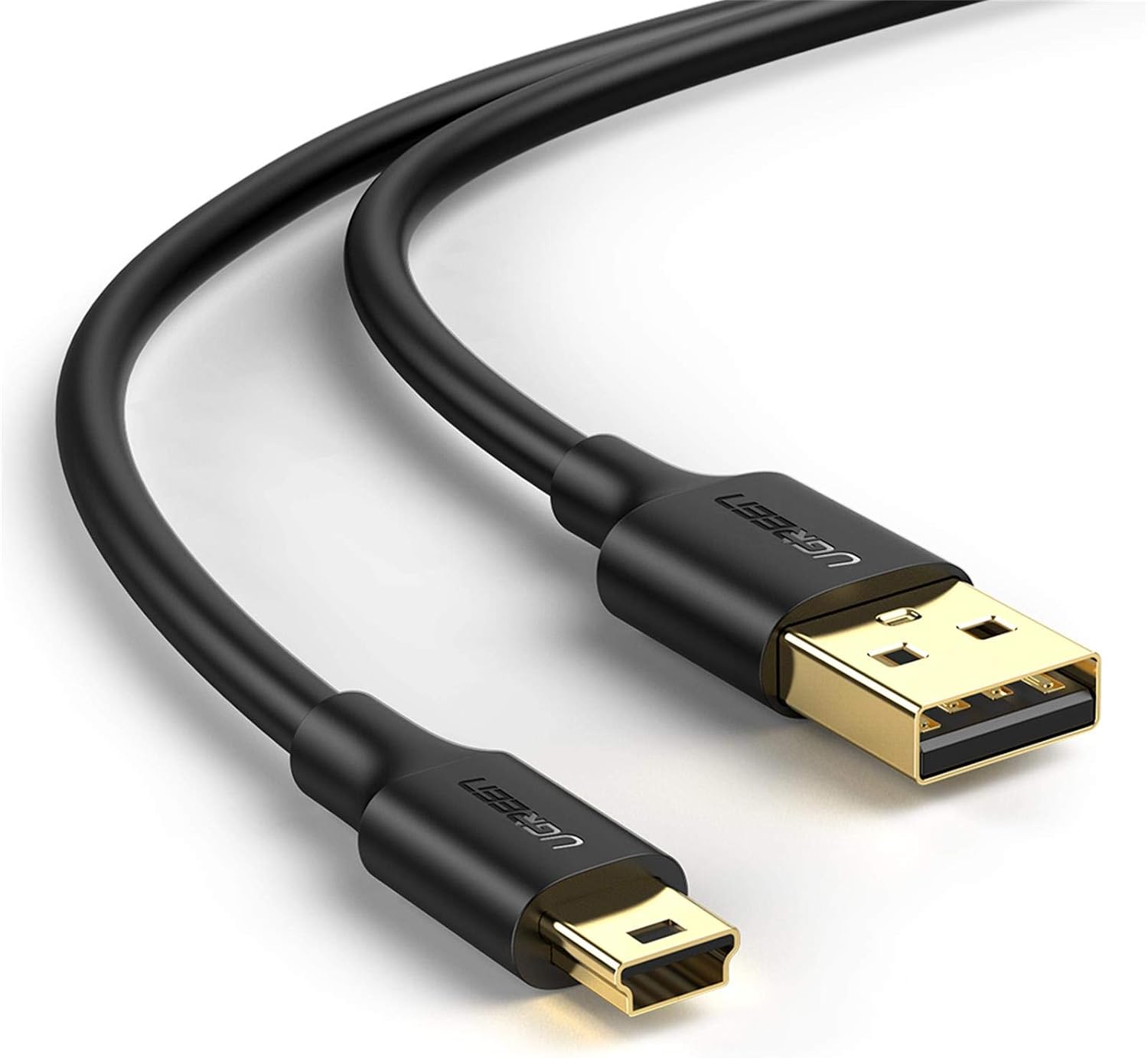 Detalle de UGREEN ミニUSBケーブル USB-Aオス-miniBオス 1m、USB 2.0・金メッキ端子