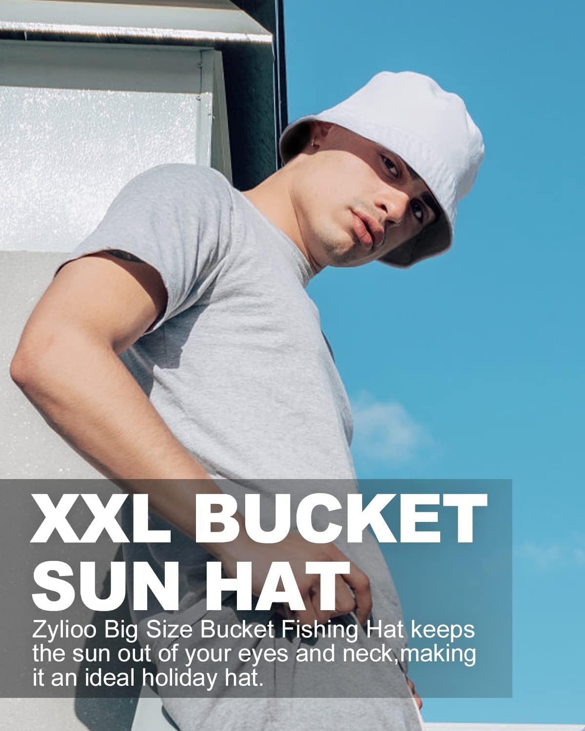 Detalle de Zylioo Reversible Bucket Sun Hat – L/XL/XX-Large, 100% Cotton with Dual Brim Options