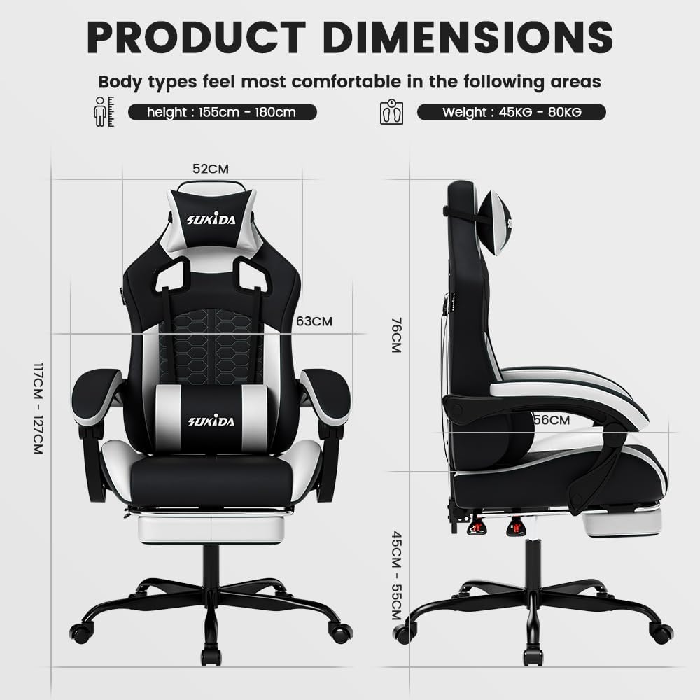 Thumbnail 2 de SUKIDA Ergonomic Gaming Chair for Adults with Massage Lumbar Support, Headrest and Footrest