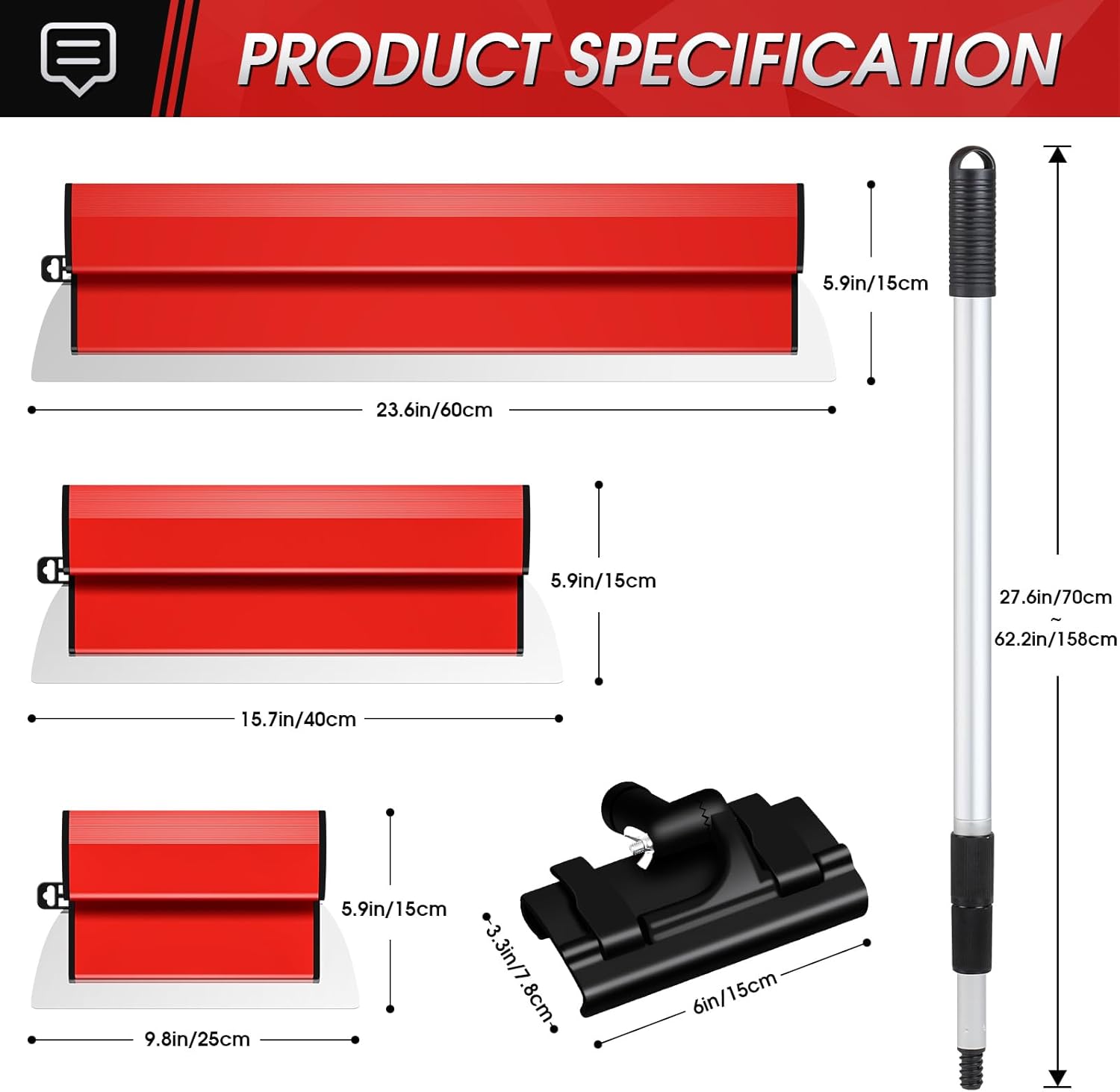Thumbnail 1 de suokoun Spatole per stucco kit in acciaio inox (250 mm + 400 mm + 600 mm) con maniglia estensione