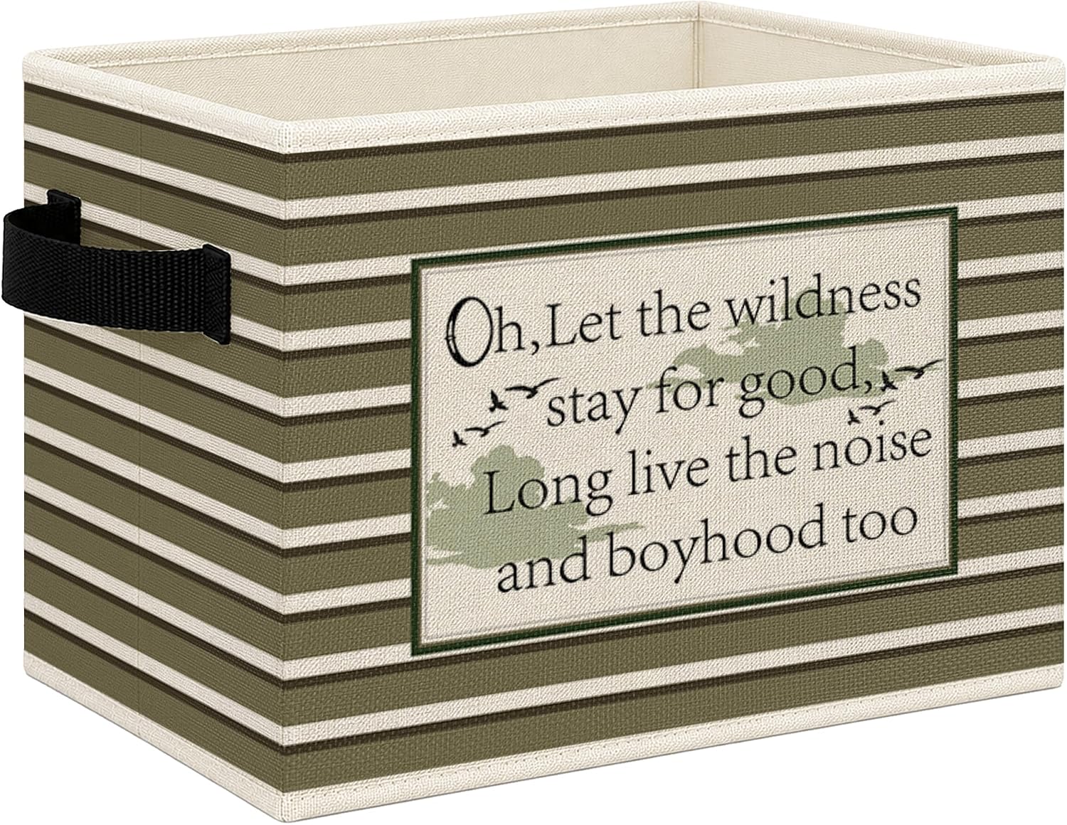 Detalle de Mcehtle Green Striped Collapsible Storage Bin with Handles, 14 x 10 x 10 Inches