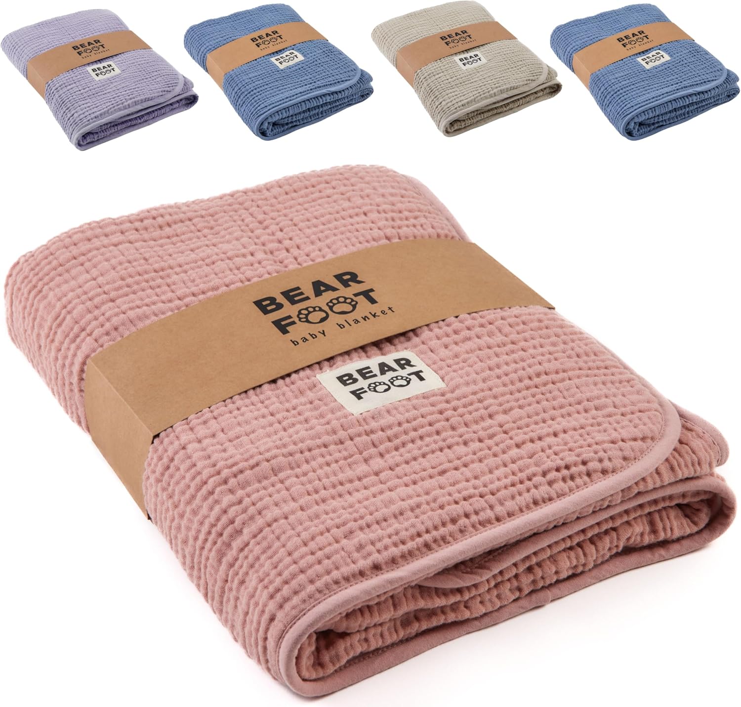 BEARFOOT Babydecke Musselin-Fleece (Baumwolle/Fleece) in Dusty Rose – 2-seitig für Neugeborene