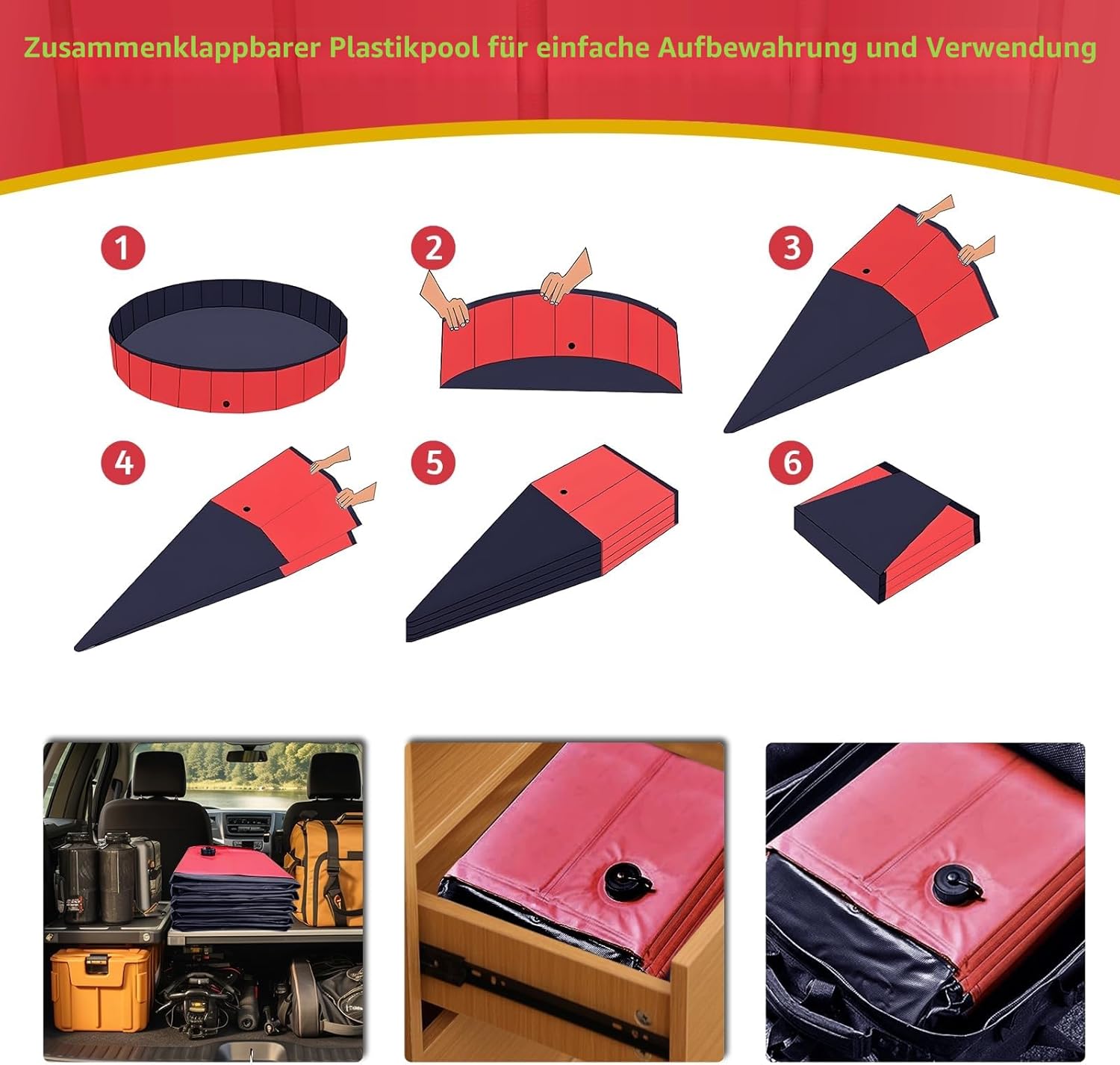 Thumbnail 4 de CACSPS faltbarer Hundepool 81,3 x 20,3 cm (Übergröße) aus Hartplastik – zusammenklappbar für Hunde, Katzen und Kinder