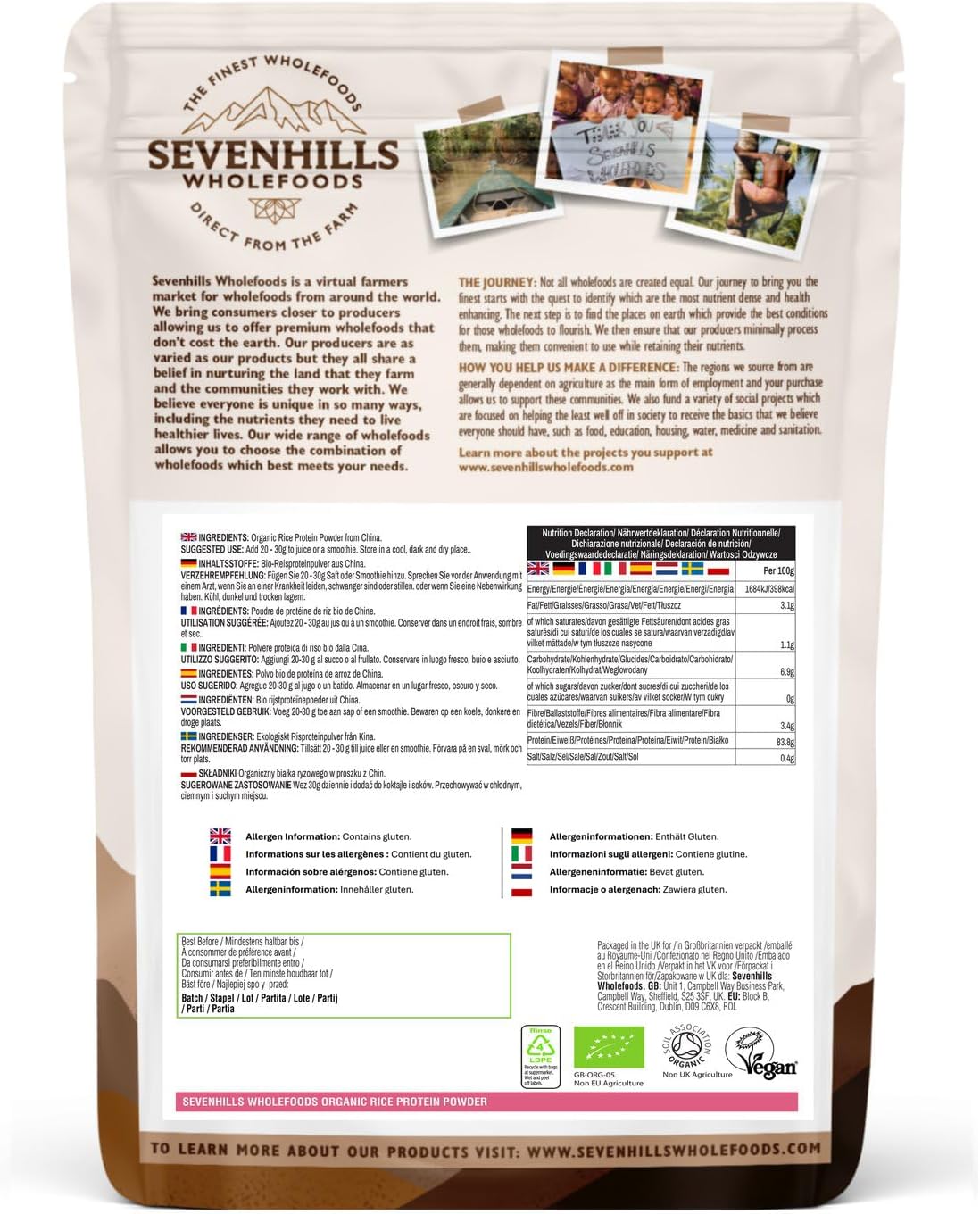 Detalle 2 de Sevenhills Wholefoods ProtĂ©ine de riz 1kg đ„Ł
