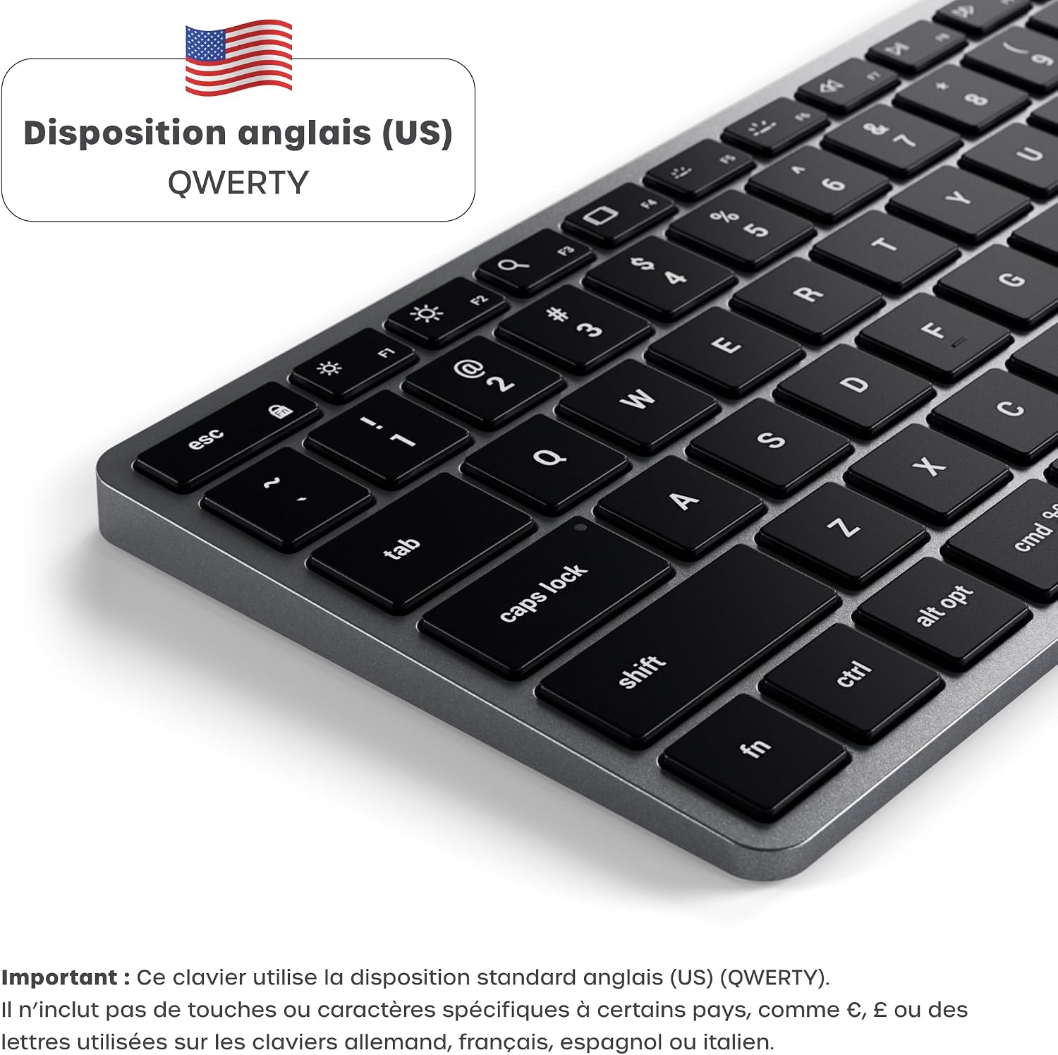 Detalle de Satechi Clavier sans Fil Slim X2 Bluetooth QWERTY US rétroéclairé (gris) avec pavé numérique