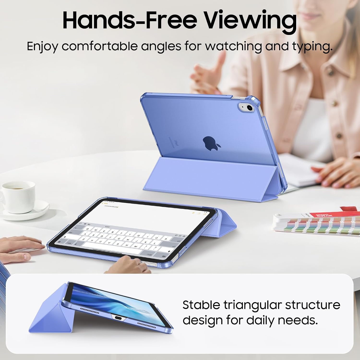 Detalle de FINTIE Ultra Slim Case for iPad (A16) 11th Gen / 10th Gen Frosted Back with Fold-back Stand and Auto Wake/Sleep – Ultramarine