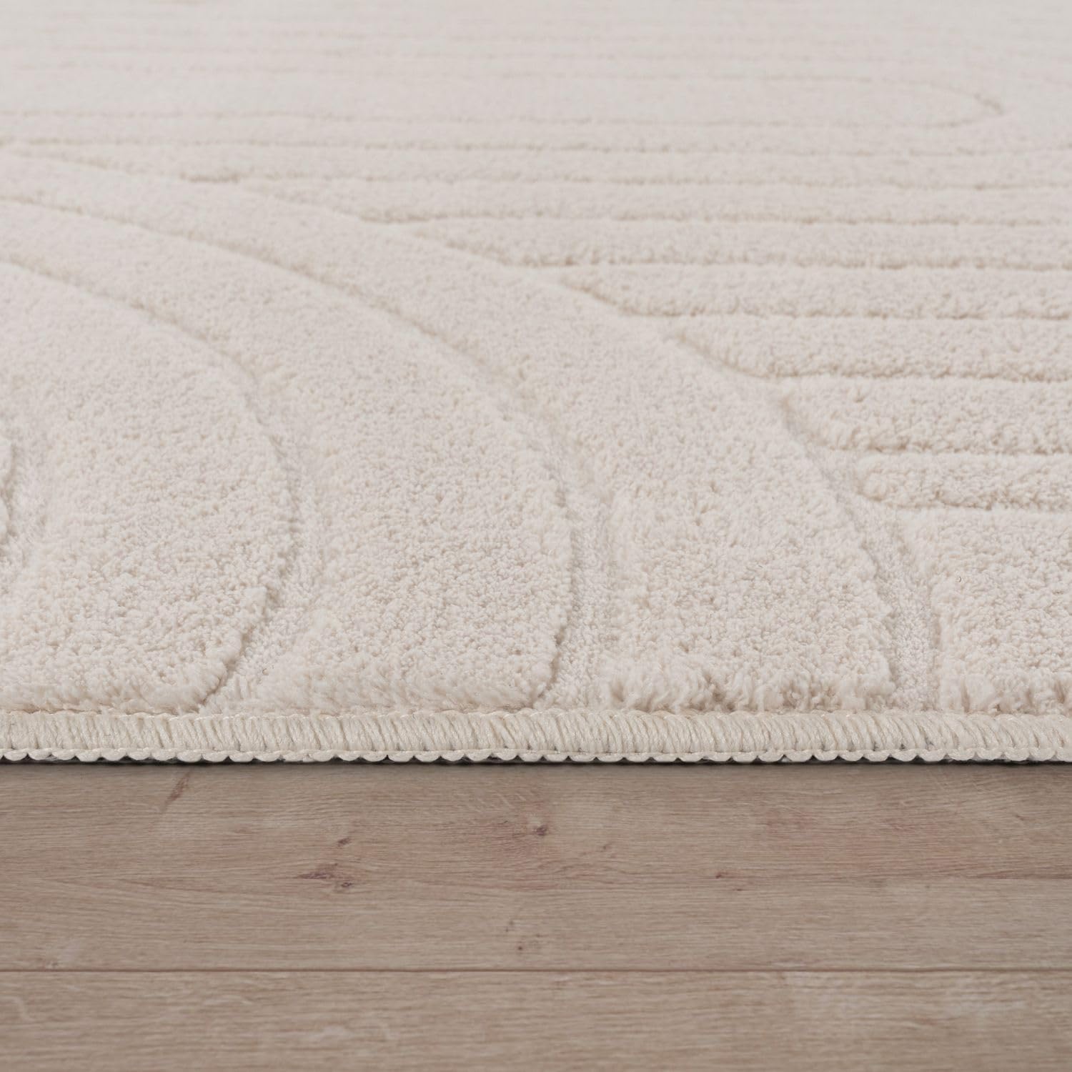 Detalle de TT Home Hochflor-Teppich 160x220 cm, Hellbeige/Hellcreme – Skandinavischer Boho-Style