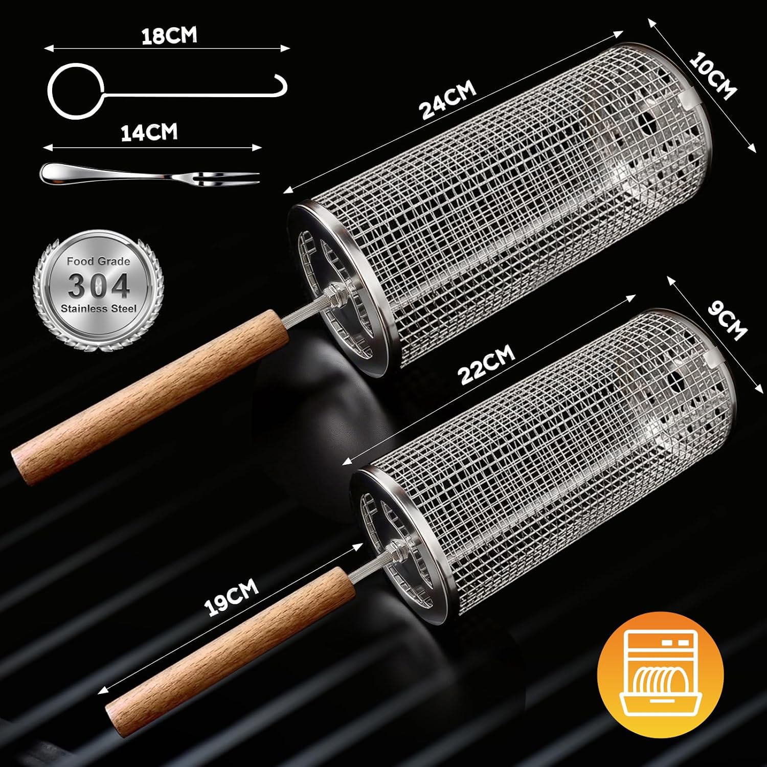 Thumbnail 6 de Autreykorn Grillkorb 2er Set – Abnehmbarer Holzgriff, Edelstahl 304, inkl. 2 Gabeln