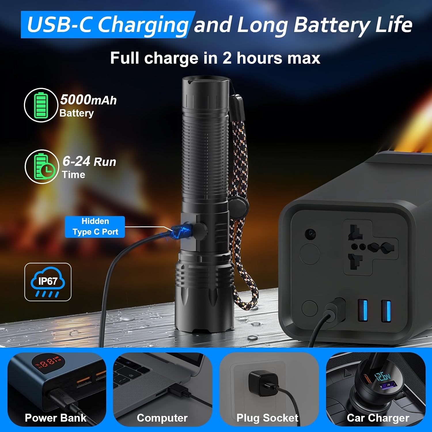 Thumbnail 3 de Beizkna Torches LED Super Bright USB Rechargeable 50000L — Tactical 1200m Beam, 5 Modes