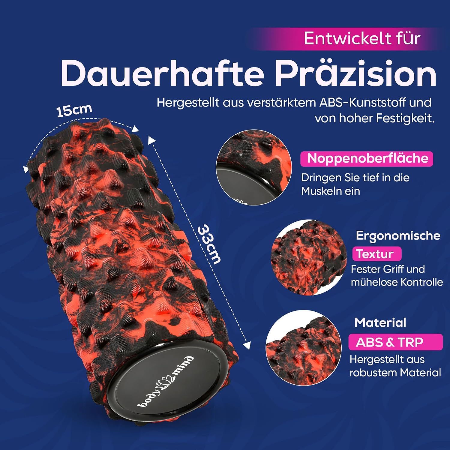 Detalle 2 de Body & Mind® Faszienrolle Massage-Rolle – Premium Fitnessrolle 33 x 14,5 cm