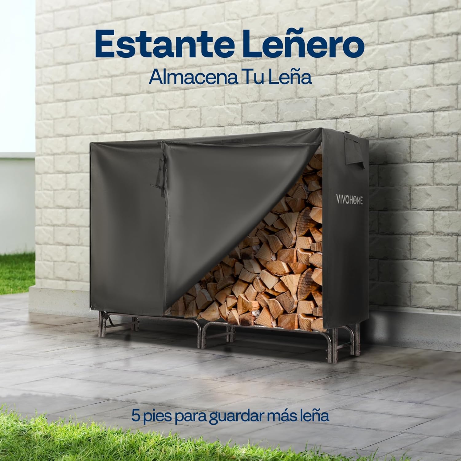 Detalle 2 de VIVOHOME Estante de Leña Metálico con Cubierta Impermeable